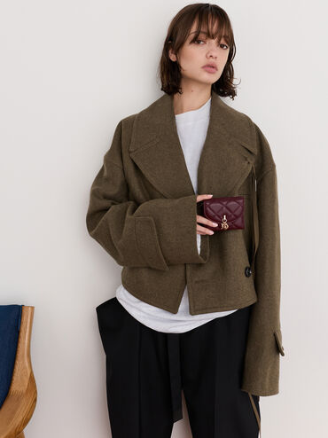 Arrietty Quilted Bow-Heart Charm Curved-Flap Wallet, Wineberry Red, hi-res