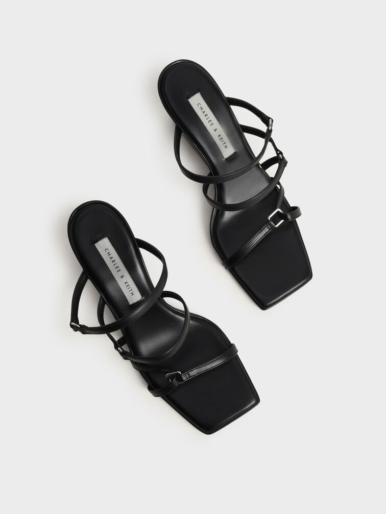 Strappy Wedge Mules, Black, hi-res