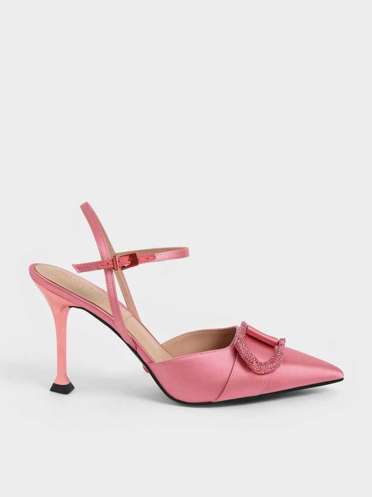 Gabine Gem-Embellished Back Strap Pumps, Coral Pink, hi-res