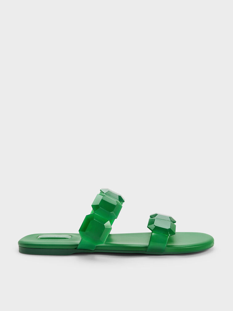 Fia Gem-Strap Slide Sandals, Green, hi-res