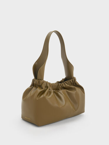 Large Ally Ruched Slouchy Bag, Khaki, hi-res