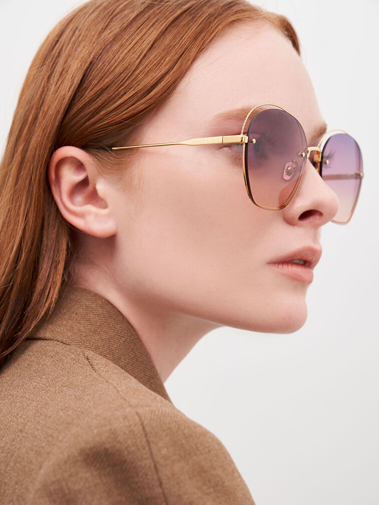 Multi-Tinted Cut-Out Butterfly Sunglasses, Gold, hi-res