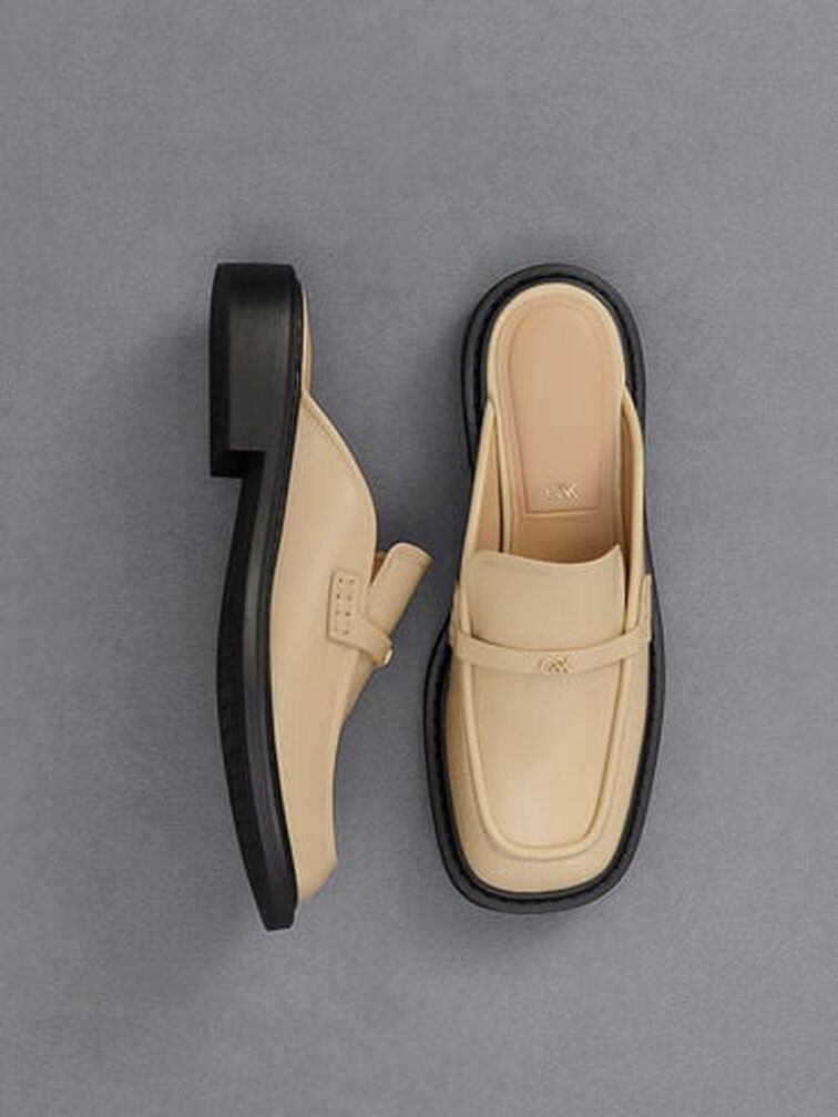 Tahlia Leather Loafer Mules, Beige, hi-res