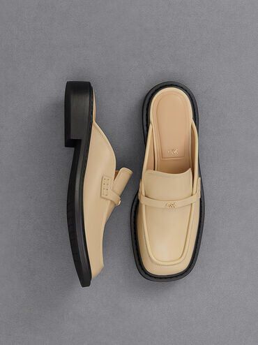 Tahlia Leather Loafer Mules, Beige, hi-res