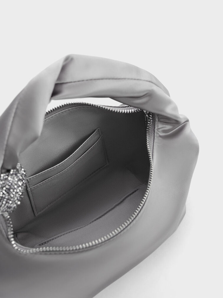 Embellished Metallic Shoulder Bag, Silver, hi-res