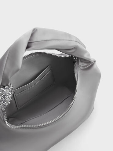 Embellished Metallic Shoulder Bag, Silver, hi-res