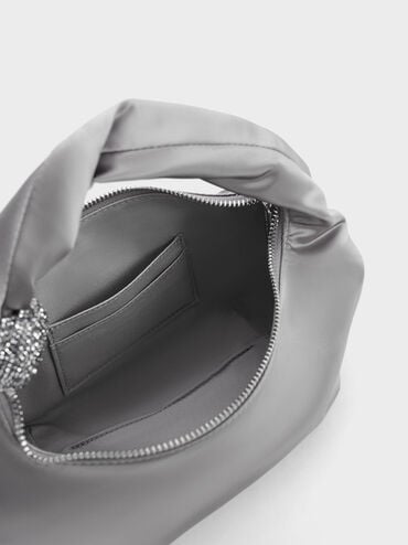 Embellished Metallic Shoulder Bag, Silver, hi-res