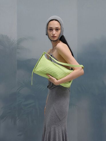 Textured Elongated Shoulder Bag, Zesty Green, hi-res