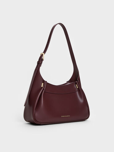 Clarice Pleated Shoulder Bag, Wineberry Red, hi-res