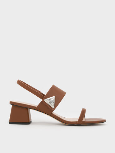 Trice Metallic Accent Block Heel Sandals, Cognac, hi-res