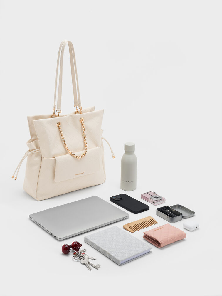 Duo Quilted Braided-Strap Drawstring Two-Way Backpack, Cream, hi-res