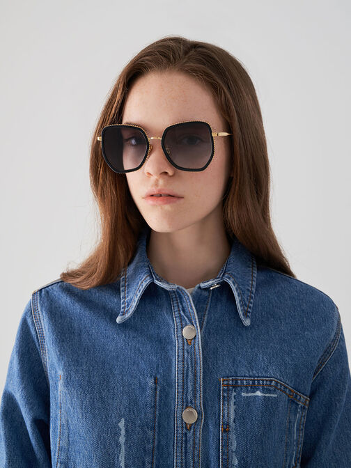 Recycled Acetate Butterfly Sunglasses, Black, hi-res