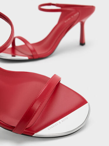 Metallic Cap Stiletto Heel Mules, Red, hi-res
