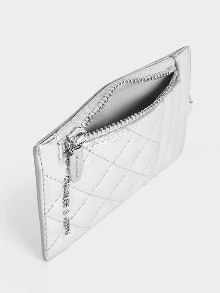 Wisteria Quilted Braided-Strap Card Holder, Silver, hi-res
