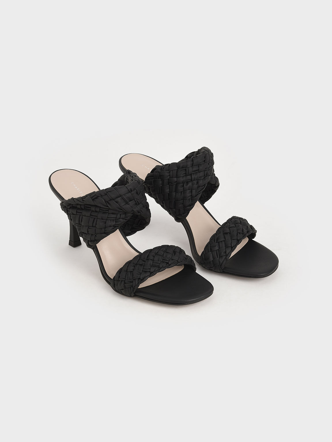 Woven double strap best sale block heel mules