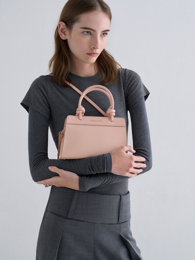 Sabine Knotted-Handle Trapeze Tote Bag, Light Pink, hi-res