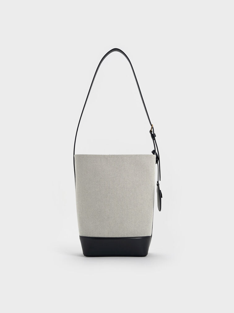Enola Canvas Elongated Bucket Bag, Black, hi-res