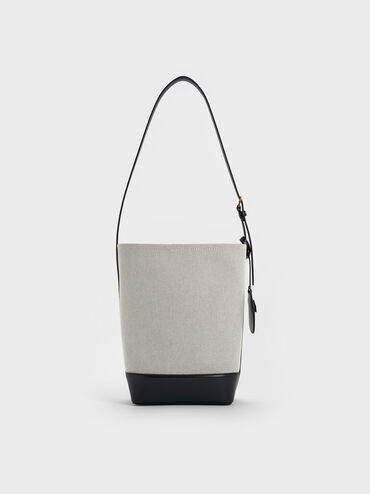 Enola Canvas Elongated Bucket Bag, Black, hi-res