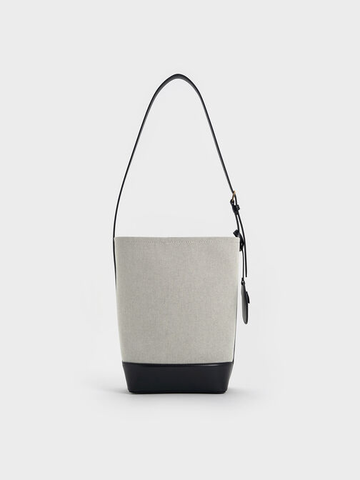 Enola Canvas Elongated Bucket Bag, Black, hi-res