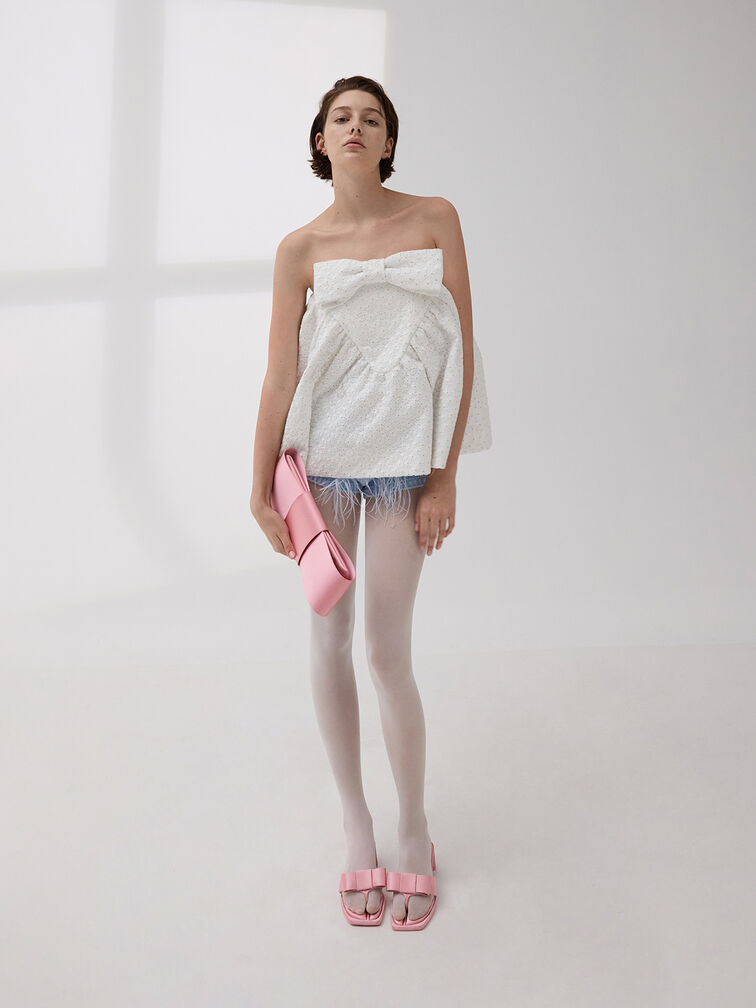 Satin Bow Elongated Shoulder Bag, Flamingo Pink, hi-res