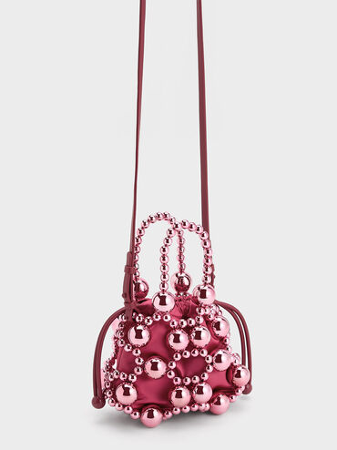 Beaded Top Handle Bag, Fuchsia, hi-res