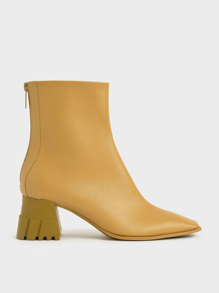 Zip-Up Block Heel Ankle Boots, Mustard, hi-res