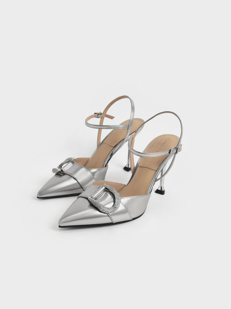 Gabine Gem-Embellished Back Strap Pumps, Pewter, hi-res