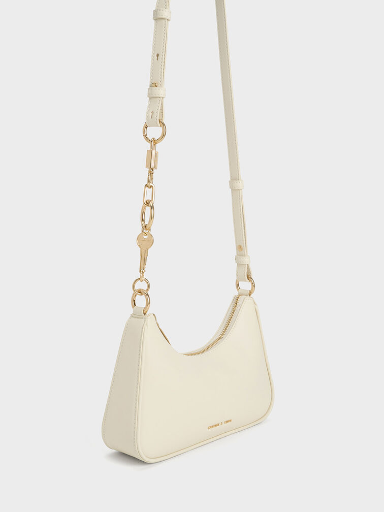 Cream Lock & Key Chain Handle Trapeze Bag - CHARLES & KEITH IN