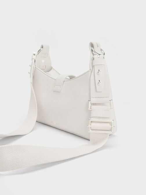 Chain Handle Shoulder Bag, White, hi-res