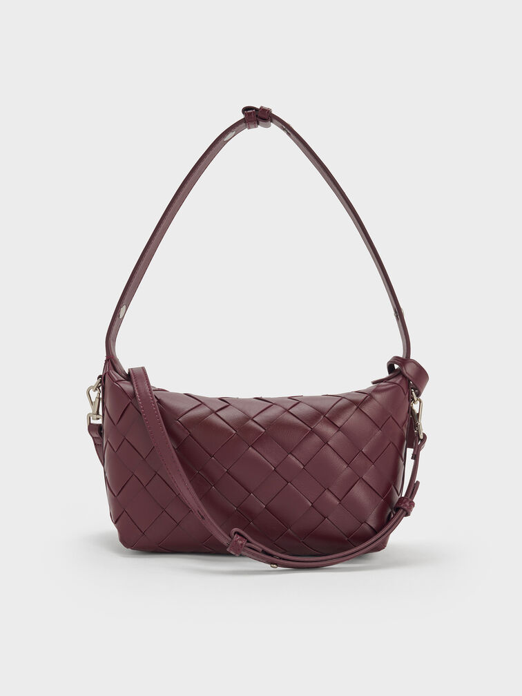Ivette Woven Shoulder Bag, Wineberry Red, hi-res