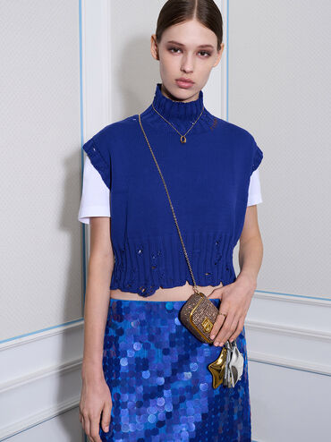 Crystal-Embellished Turn-Lock Mini Bag, Gold, hi-res