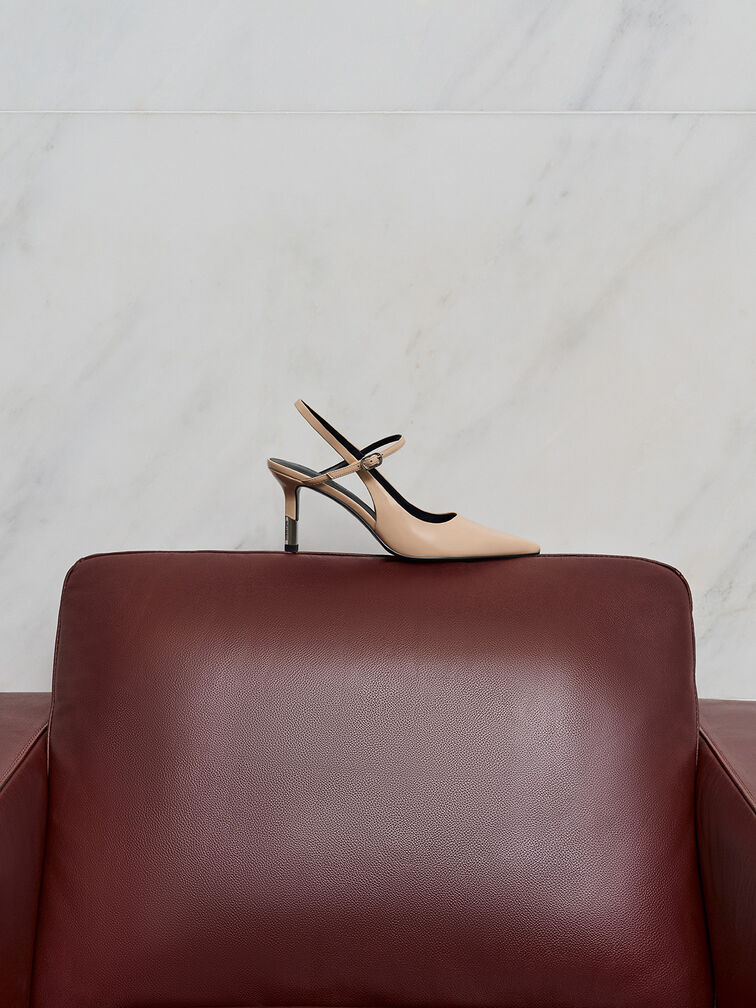 Patent Two-Tone Heel Slingback Pumps, Nude, hi-res
