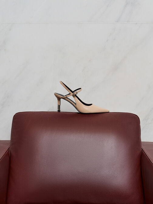 Patent Two-Tone Heel Slingback Pumps, Nude, hi-res