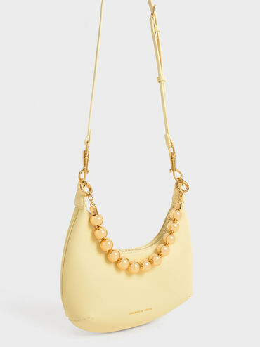 Beaded Handle Hobo Bag, Butter, hi-res