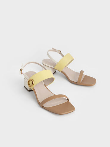 Metallic Accent Trapeze Heel Sandals, Multi, hi-res