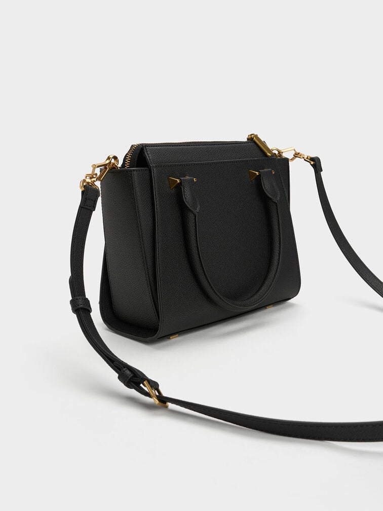 Harper Geometric Top Handle Bag, Black, hi-res