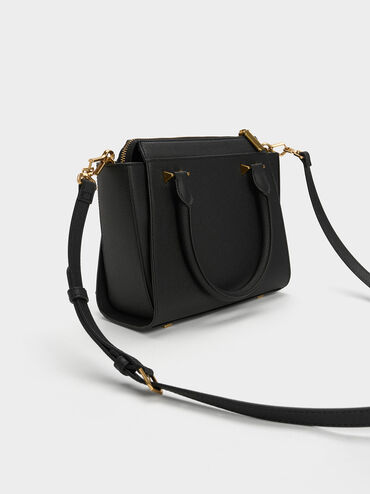 Harper Geometric Top Handle Bag, Black, hi-res