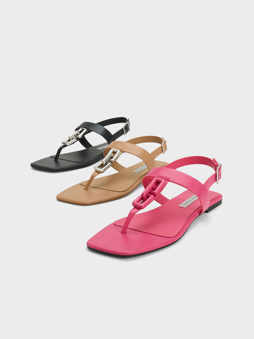 Chain-Link T-Bar Sandals, Sand, hi-res