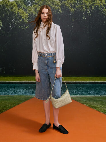 Ivette Woven Shoulder Bag, Pale Olive, hi-res