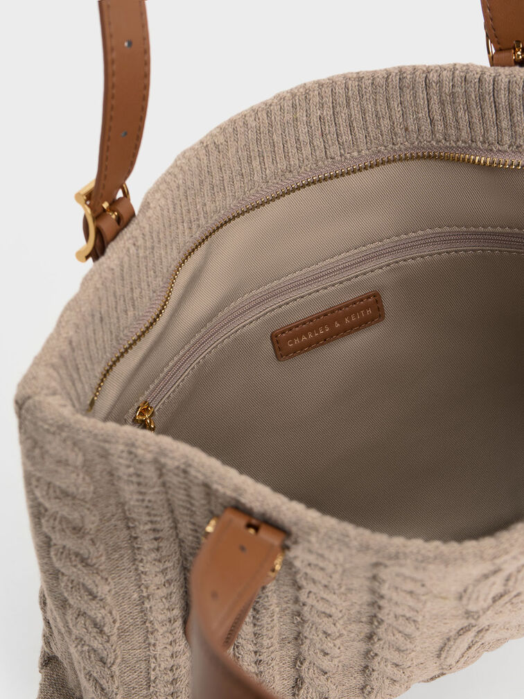 Apolline Textured Tote Bag, Taupe, hi-res