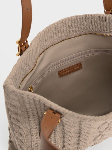 Apolline Textured Tote Bag, Taupe, hi-res