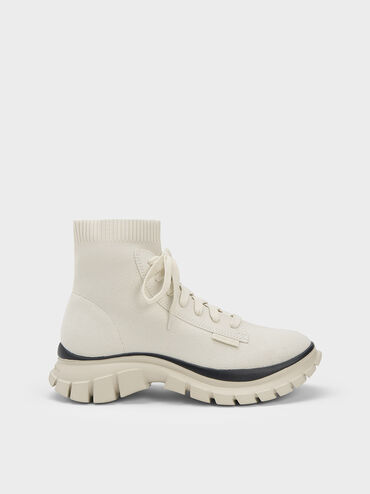 Knitted Sock High-Top Sneakers, Chalk, hi-res