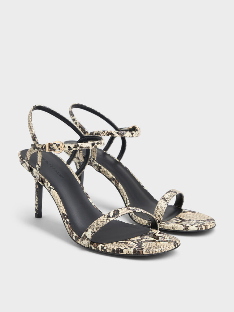 Snake-Print Ankle-Strap Heeled Sandals, Animal Print Natural, hi-res