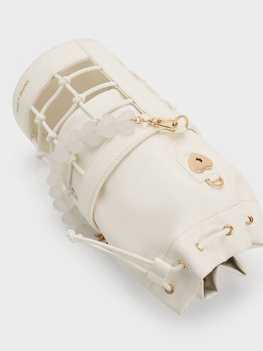 Heart Motif Caged Bucket Bag, Chalk, hi-res