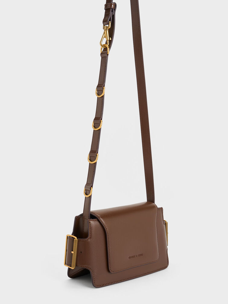 Lexie Side-Buckle Crossbody Bag, Dark Brown, hi-res