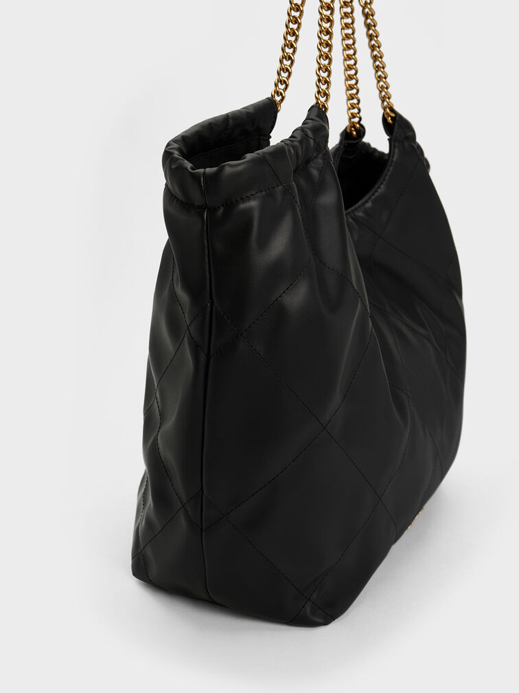 Braided Handle Tote Bag, Black, hi-res