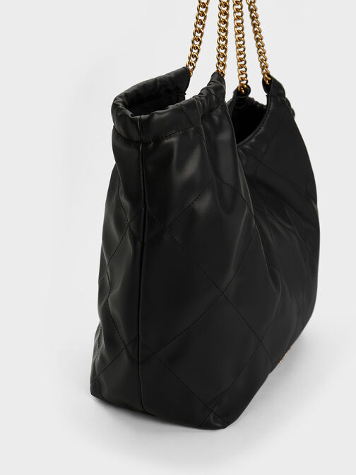 Braided Handle Tote Bag, Black, hi-res