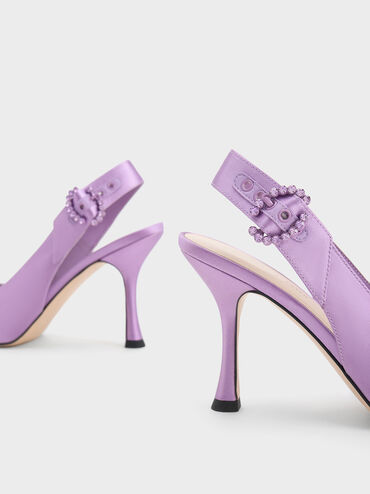 Embellished Recycled Polyester Slingback Pumps, Purple, hi-res
