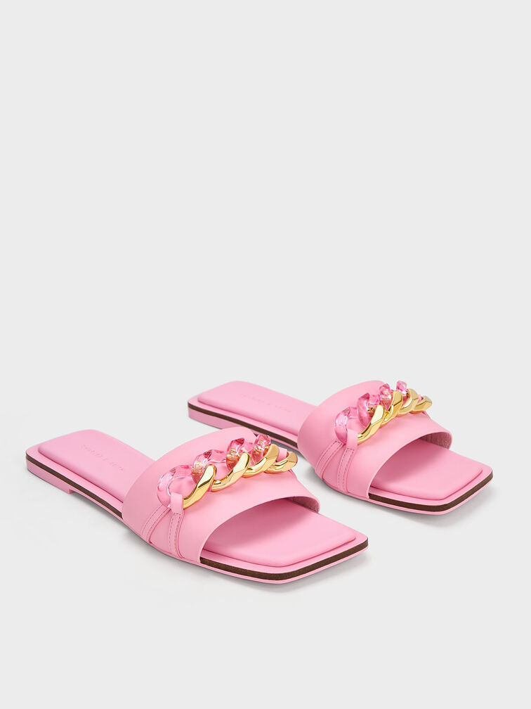 Chunky Chain-Link Slide Sandals, Pink, hi-res