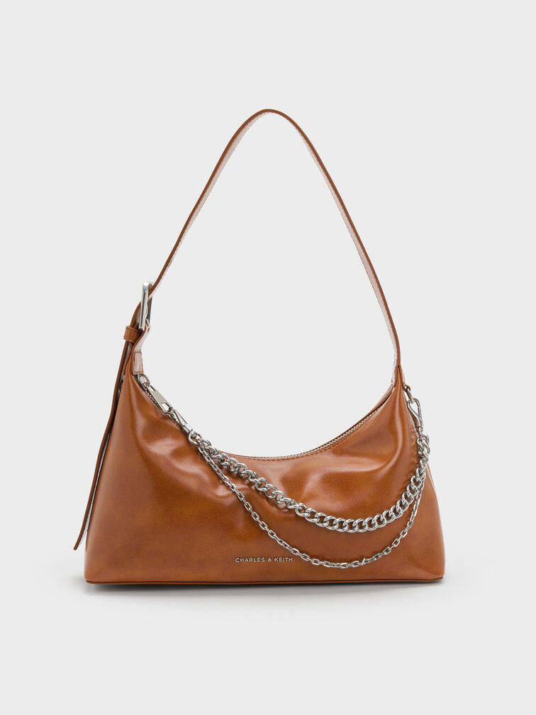 Atwood Chain-Embellished Shoulder Bag, Distressed Tan, hi-res